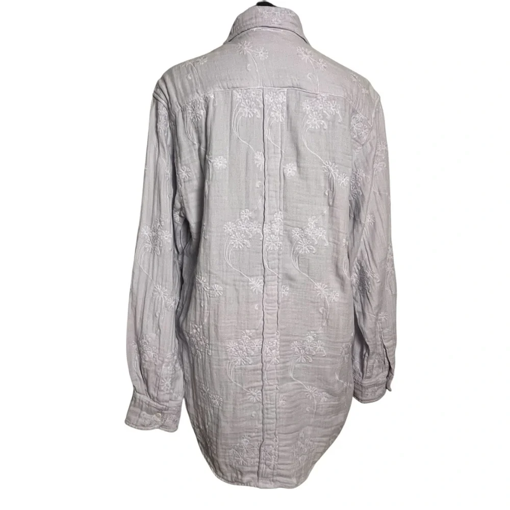 CP SHADES Washed Lilac Embroidered Cotton Gauze Long Sleeve Button Up Shirt — S - Picture 7 of 11